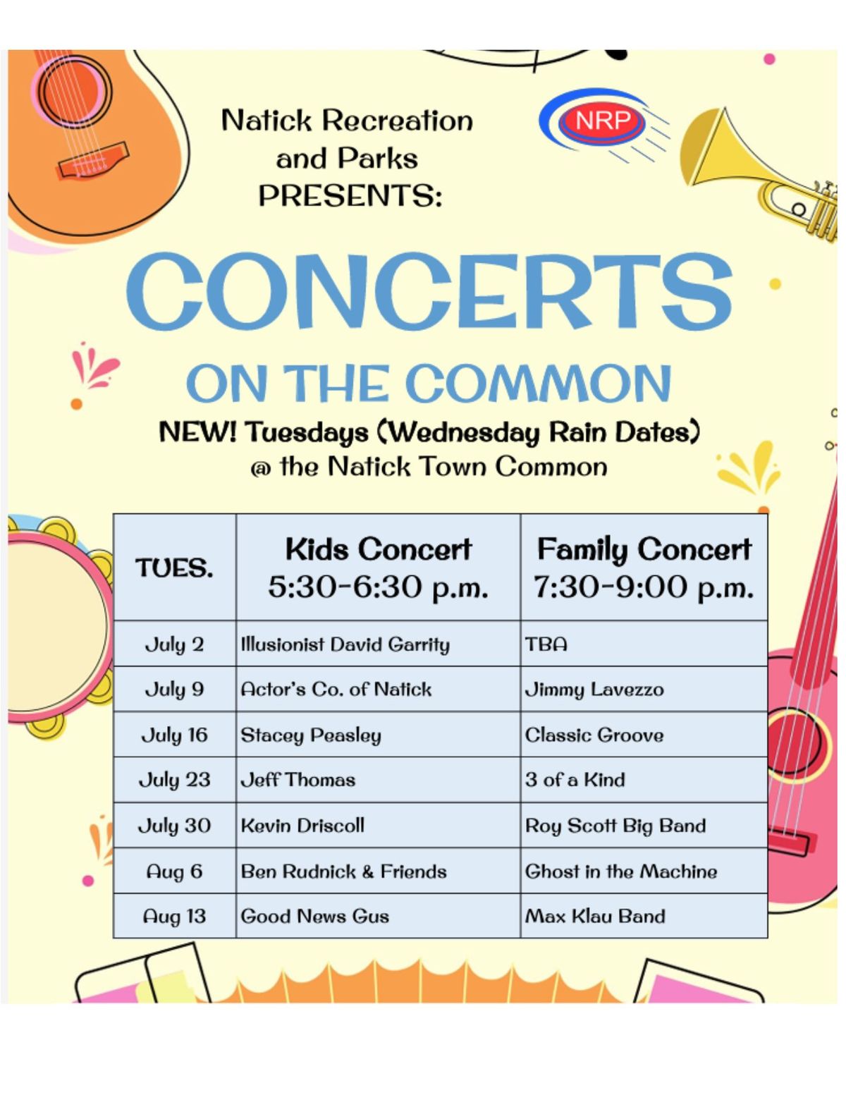 Natick Recreation Family Concert ~ 3 of a Kind