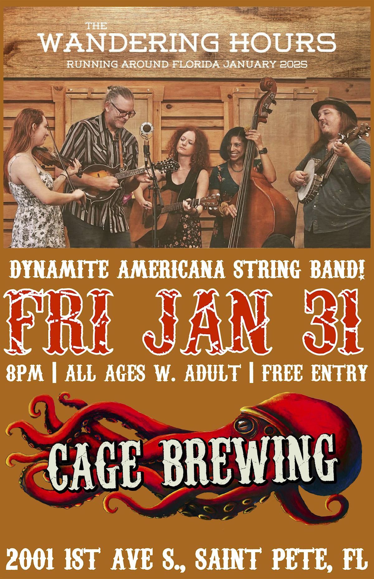 FREE ENTRY: The Wandering Hours | Cage Brewing, Saint Pete, FL | FRI JAN 31