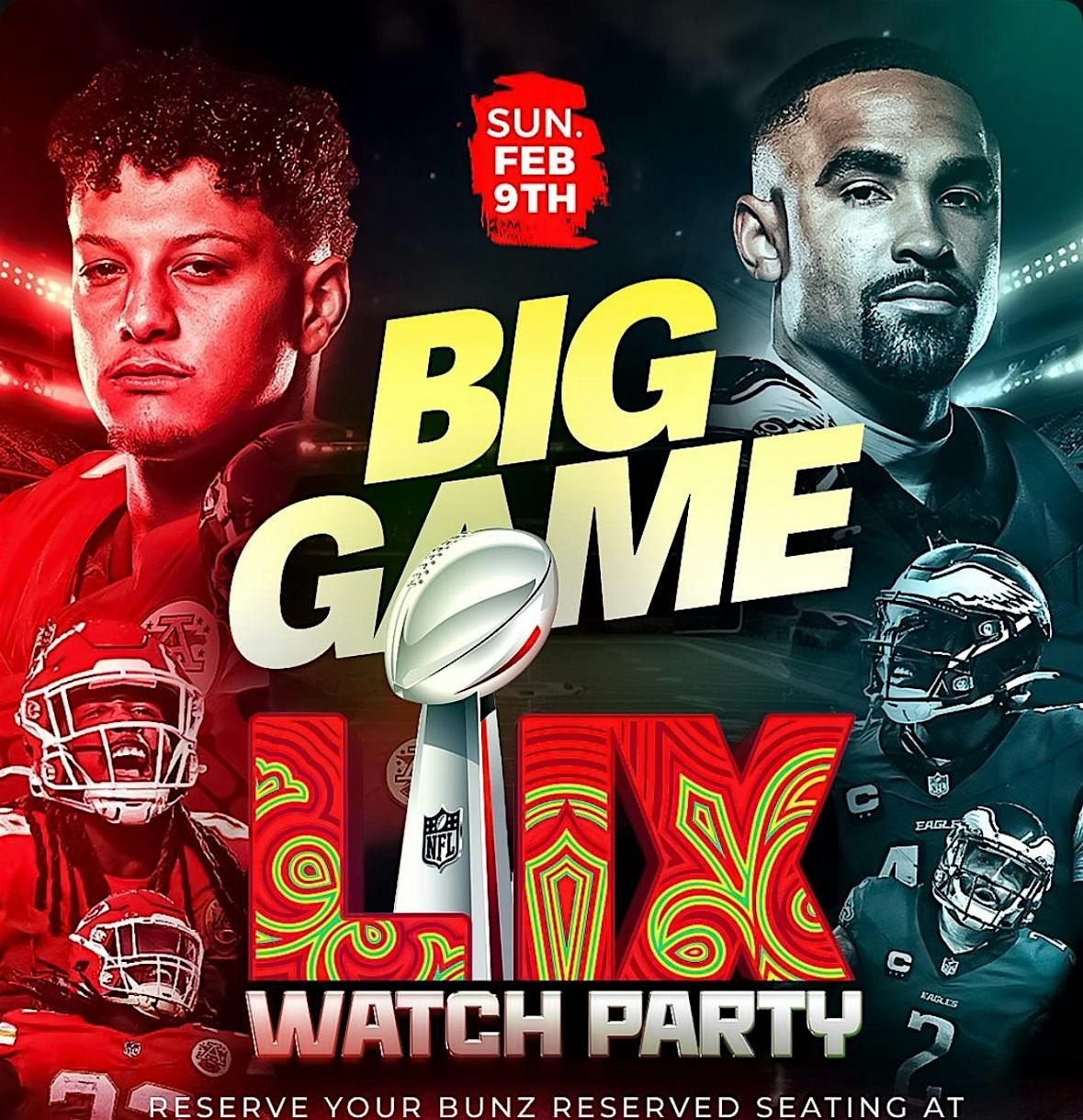 Super Bowl Sunday viewing party! $150 bottles! $5 shots! Wing specials!