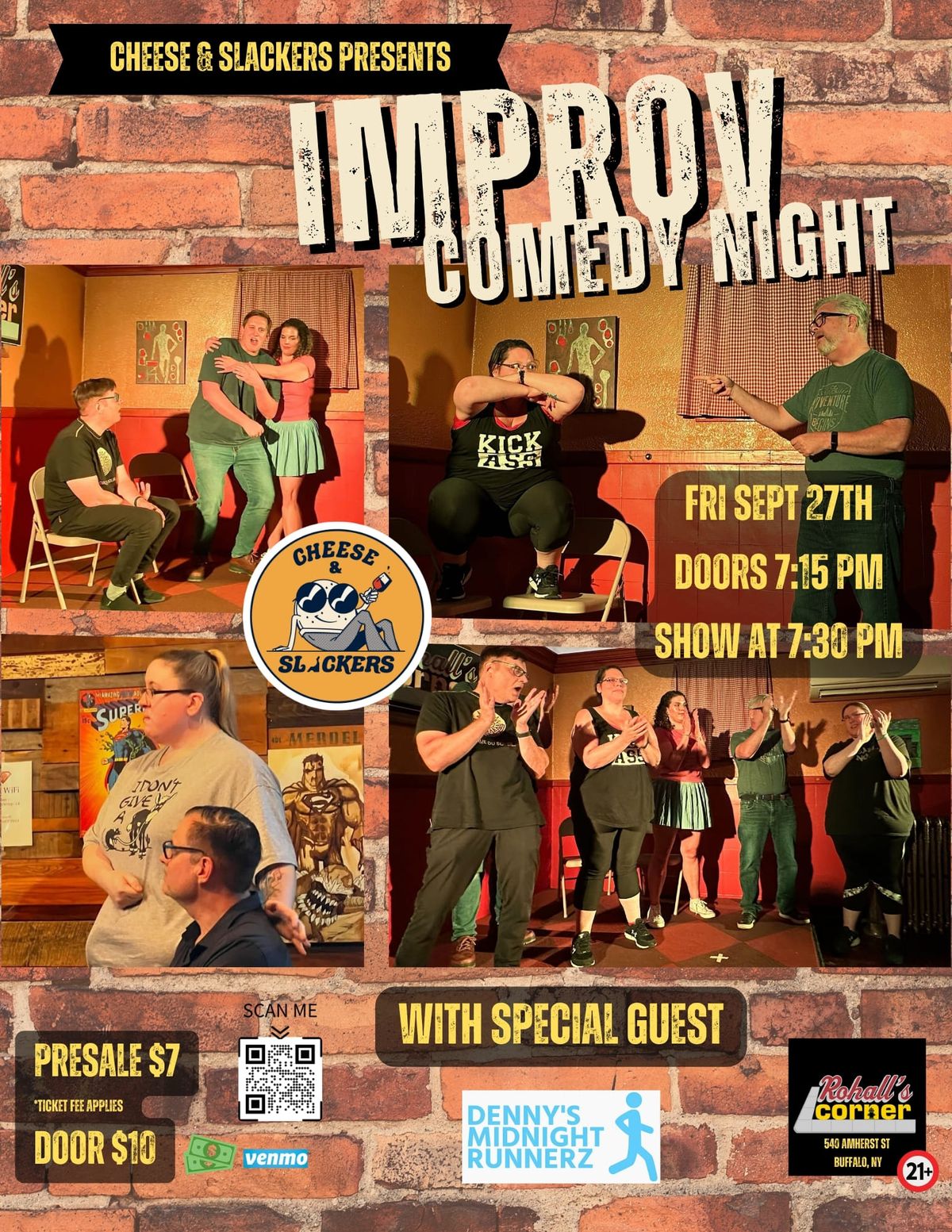 Cheese & Slackers Presents: Improv Comedy Night with Special Guest Denny's Midnight Runnerz