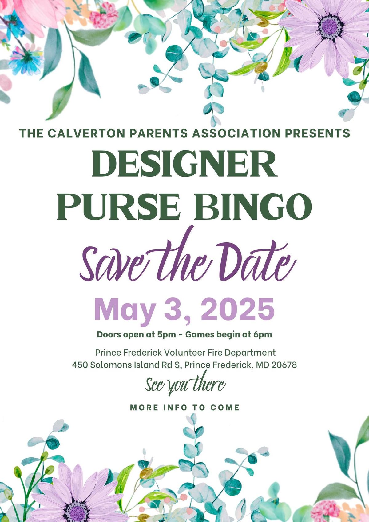 Spring Designer Purse Bingo- Calverton Parents Association