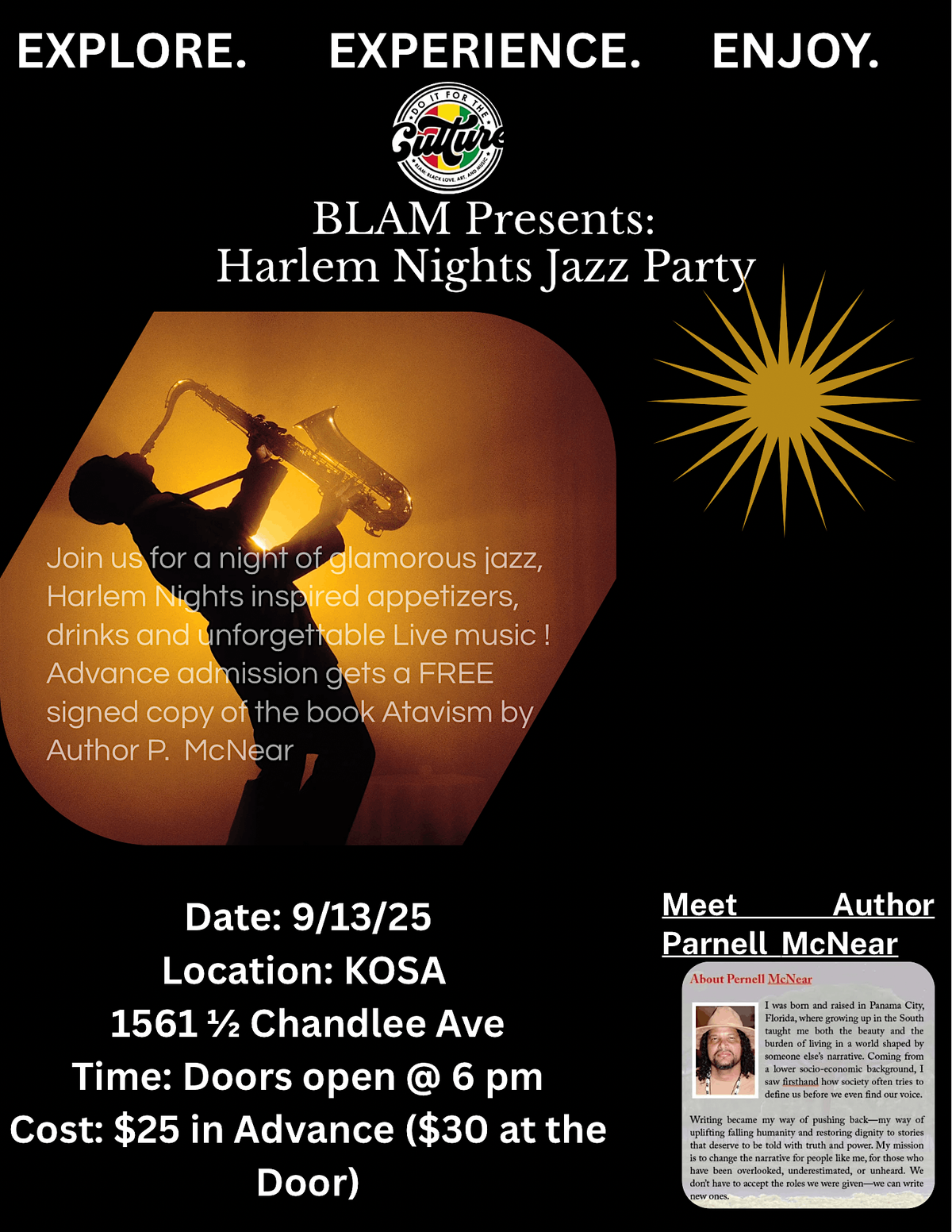 BLAM Presents: A Harlem Nights Jazz Party featuring Author P. McNear