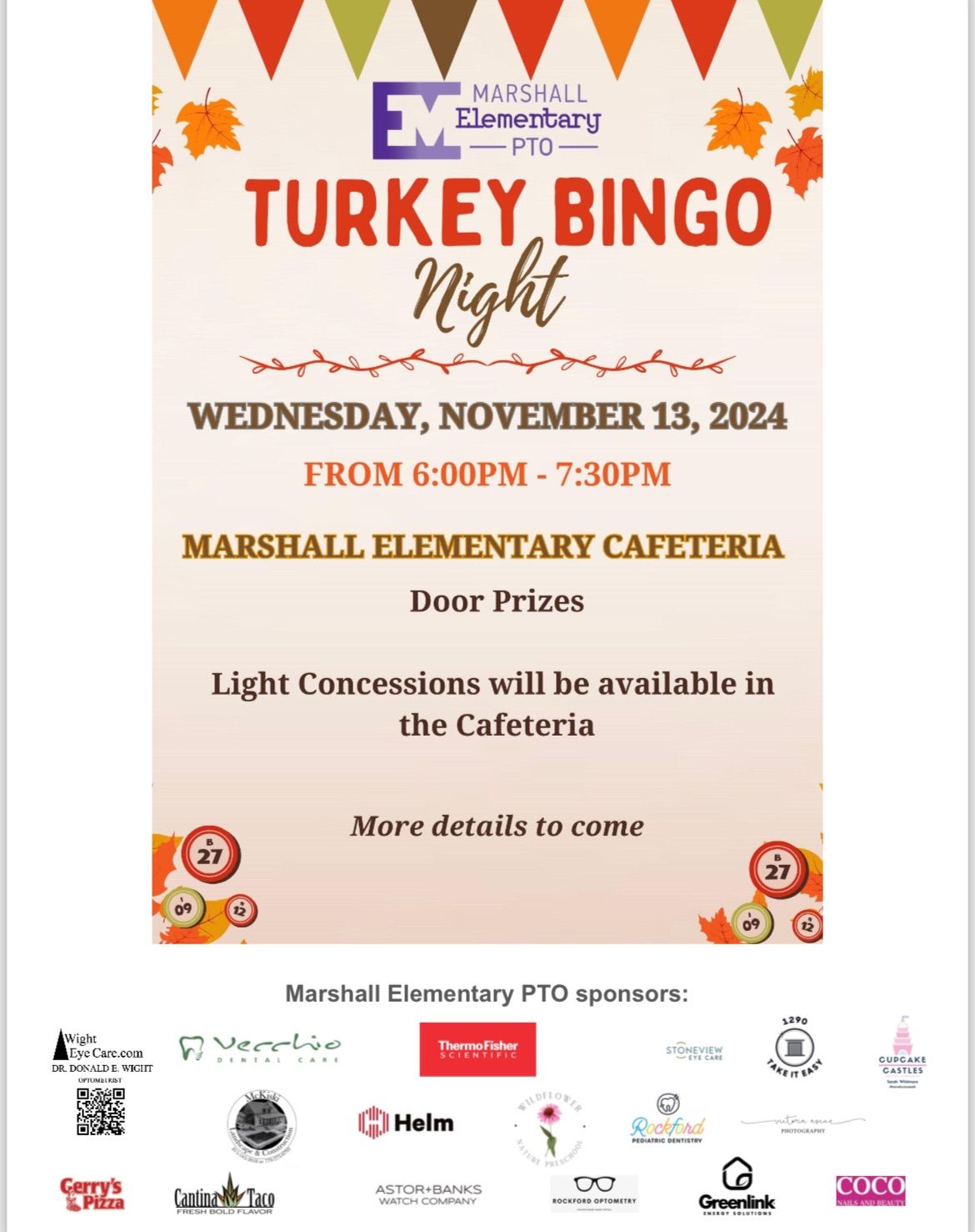 TME Marshall Families and Staff Turkey Bingo Night 2024