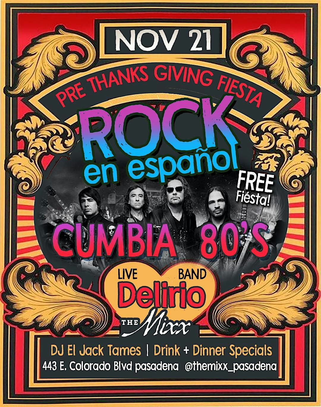 Live Rock en Espa\u00f1ol, Cumbias + 80's Show and Dance Party