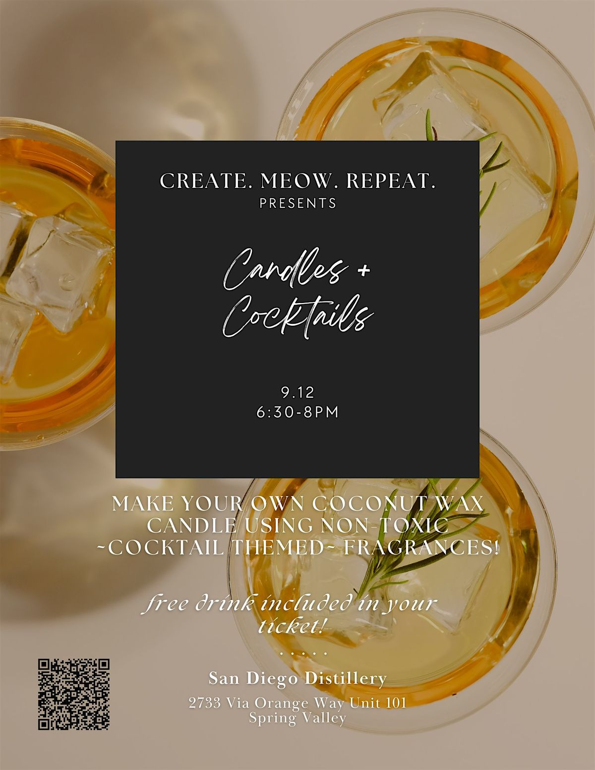 Candles & Cocktails: candle making class at San Diego Distillery!
