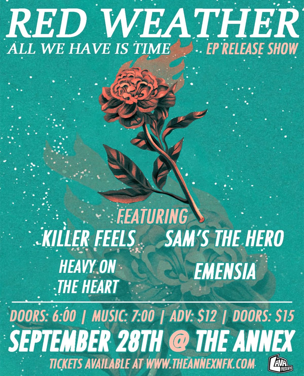 Red Weather EP Release w\/ Killer Feels, Sam\u2019s the Hero, Heavy On The Heart, Emensia at The Annex