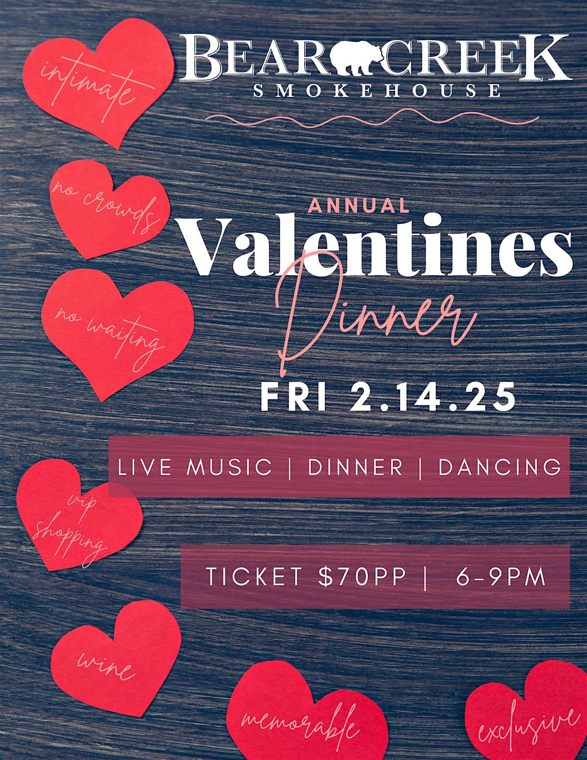 Bear Creek Smokehouse Valentine's Dinner 2025