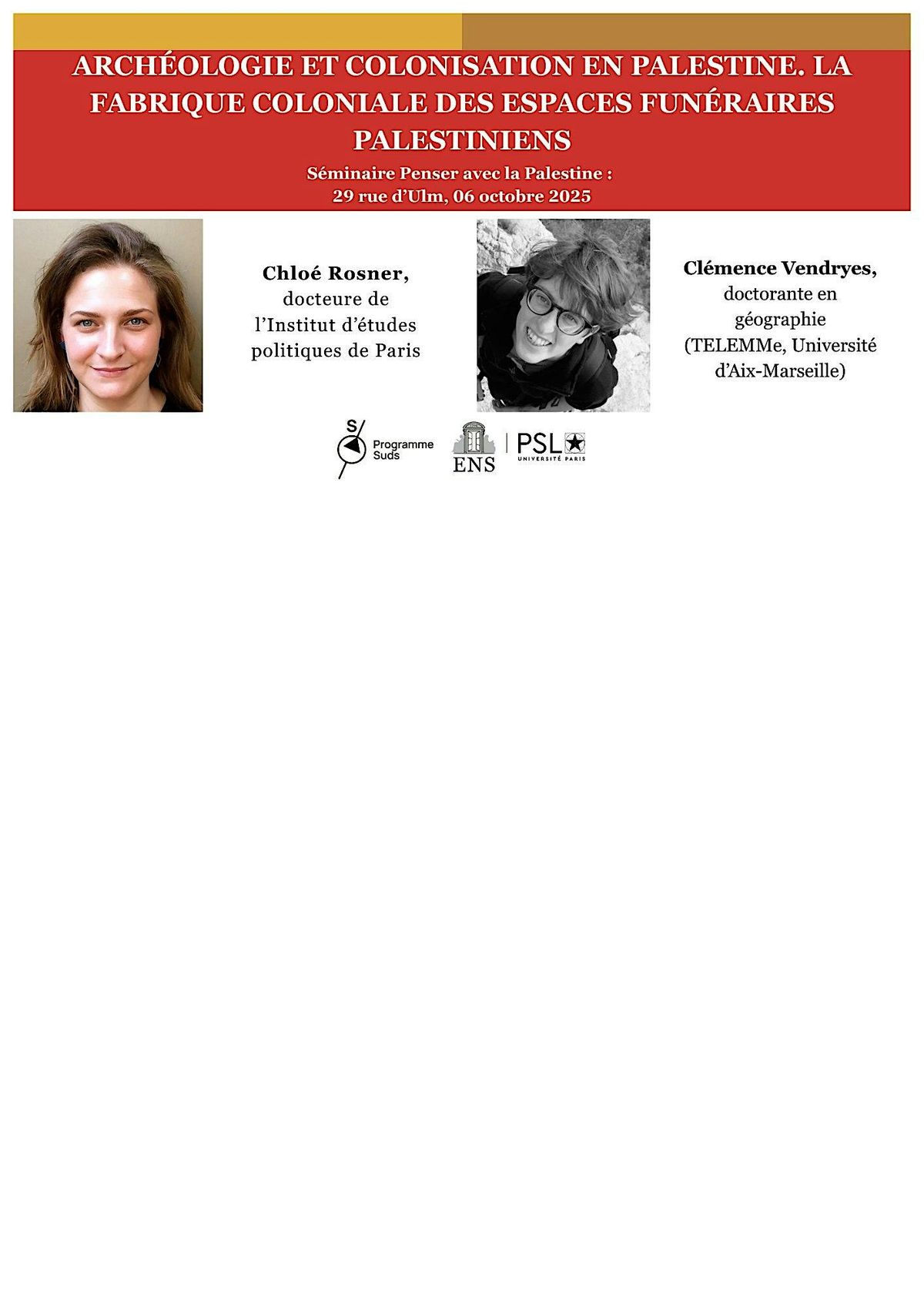 Penser avec la Palestine : Chlo\u00e9 Rosner, Cl\u00e9mence Vendryes