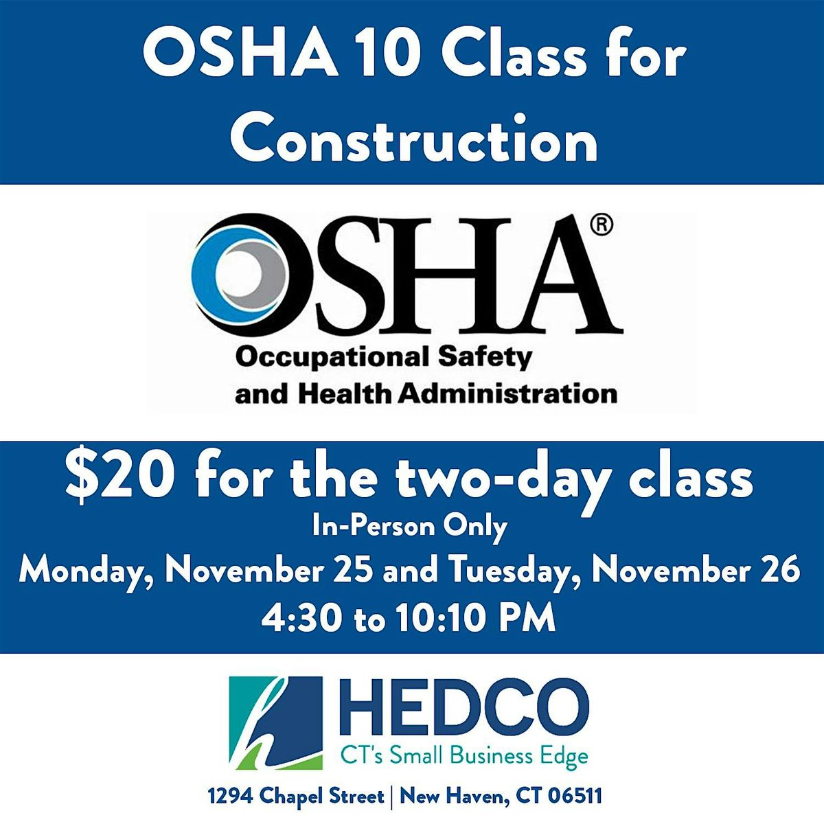 November OSHA 10-Hour Construction Training Class in New Haven