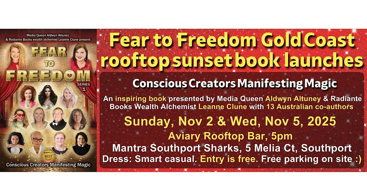 Fear to Freedom Gold Coast rooftop sunset book launches