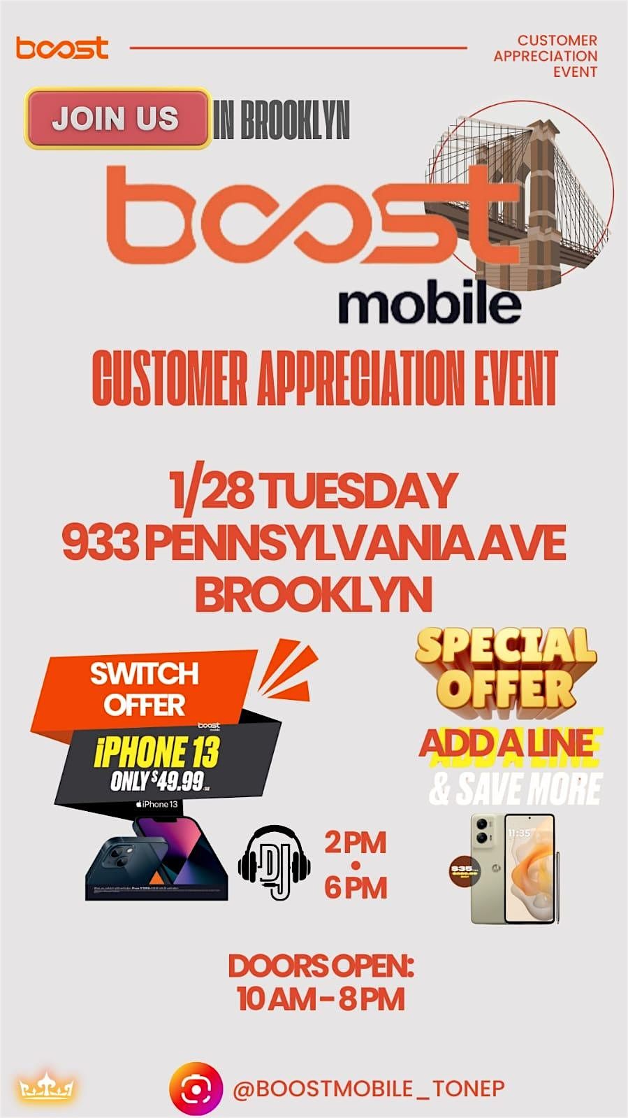 Join us in Brooklyn for Boost Mobile\u2019s Customer Appreciation Event