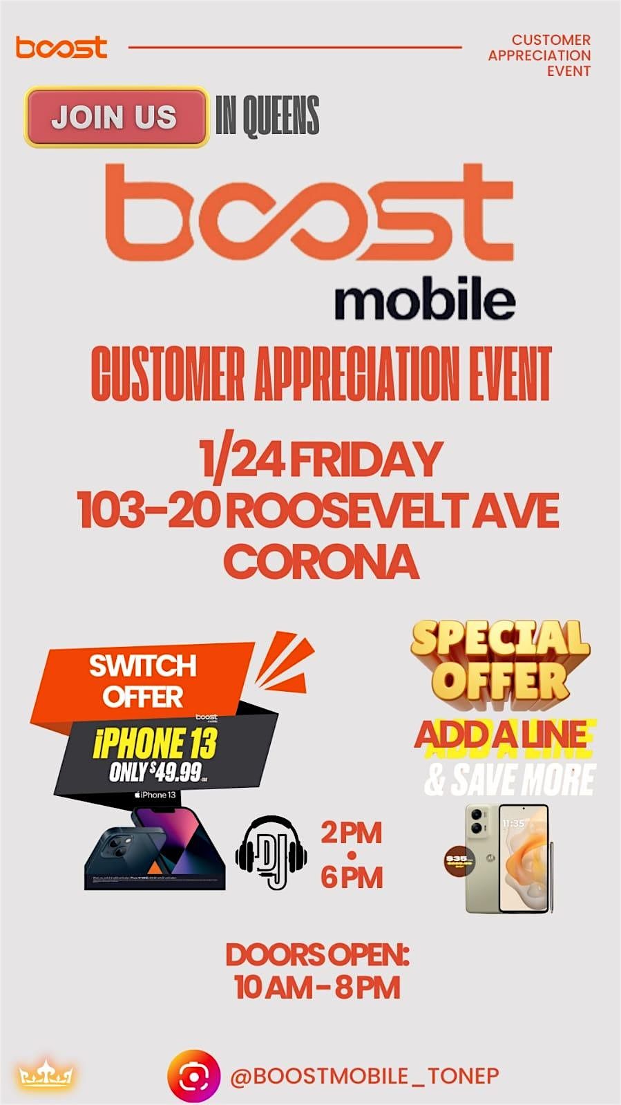 Join us in Queens for Boost Mobile\u2019s Customer Appreciation Event in Corona