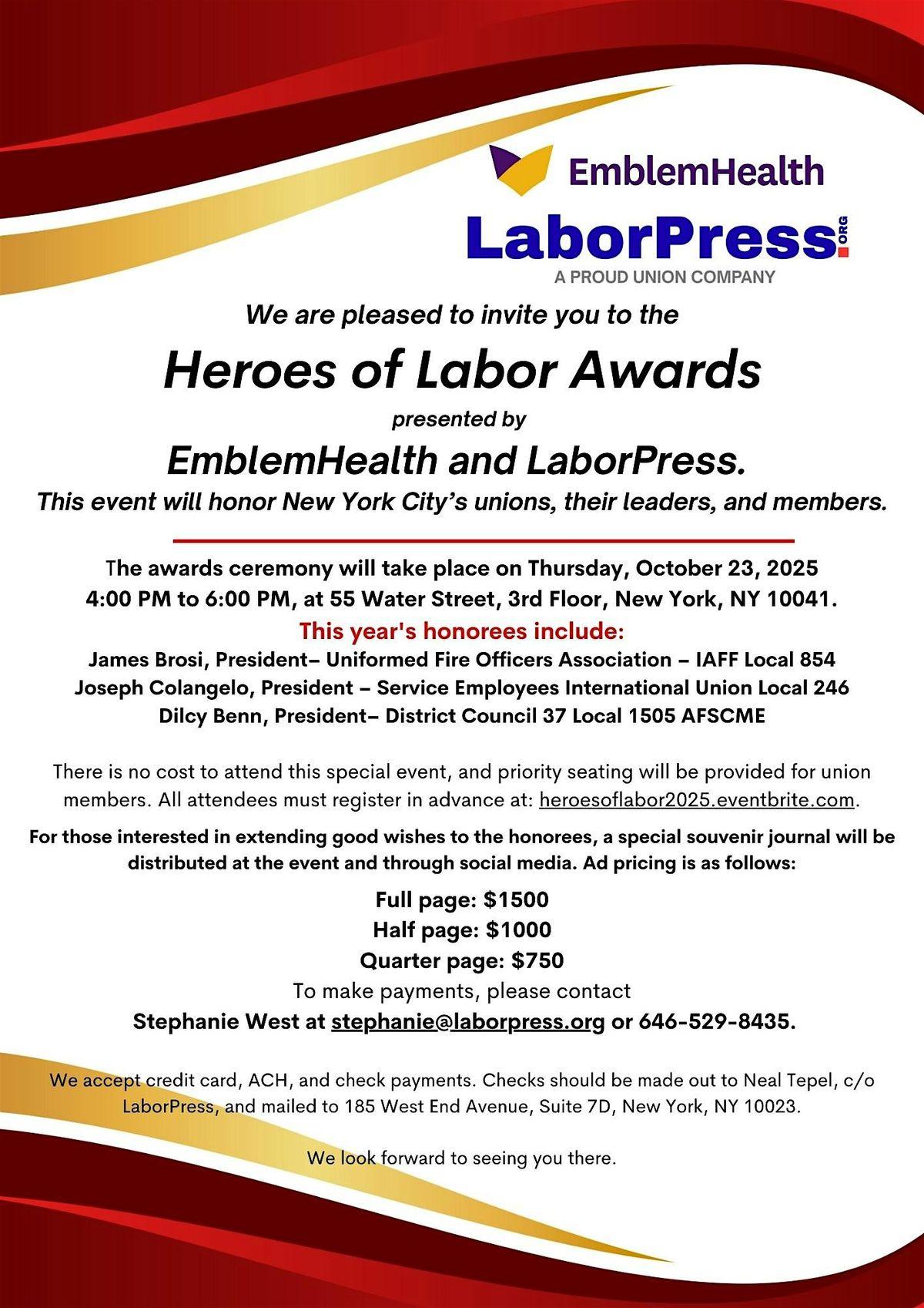 Heroes of Labor Awards 2025 Presented By EmblemHealth and LaborPress
