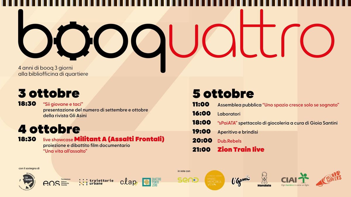 booq compie 4 anni! \u2699\ufe0e dal 3 al 5 Ottobre \u2699\ufe0e Musica, comunit\u00e0, futuro