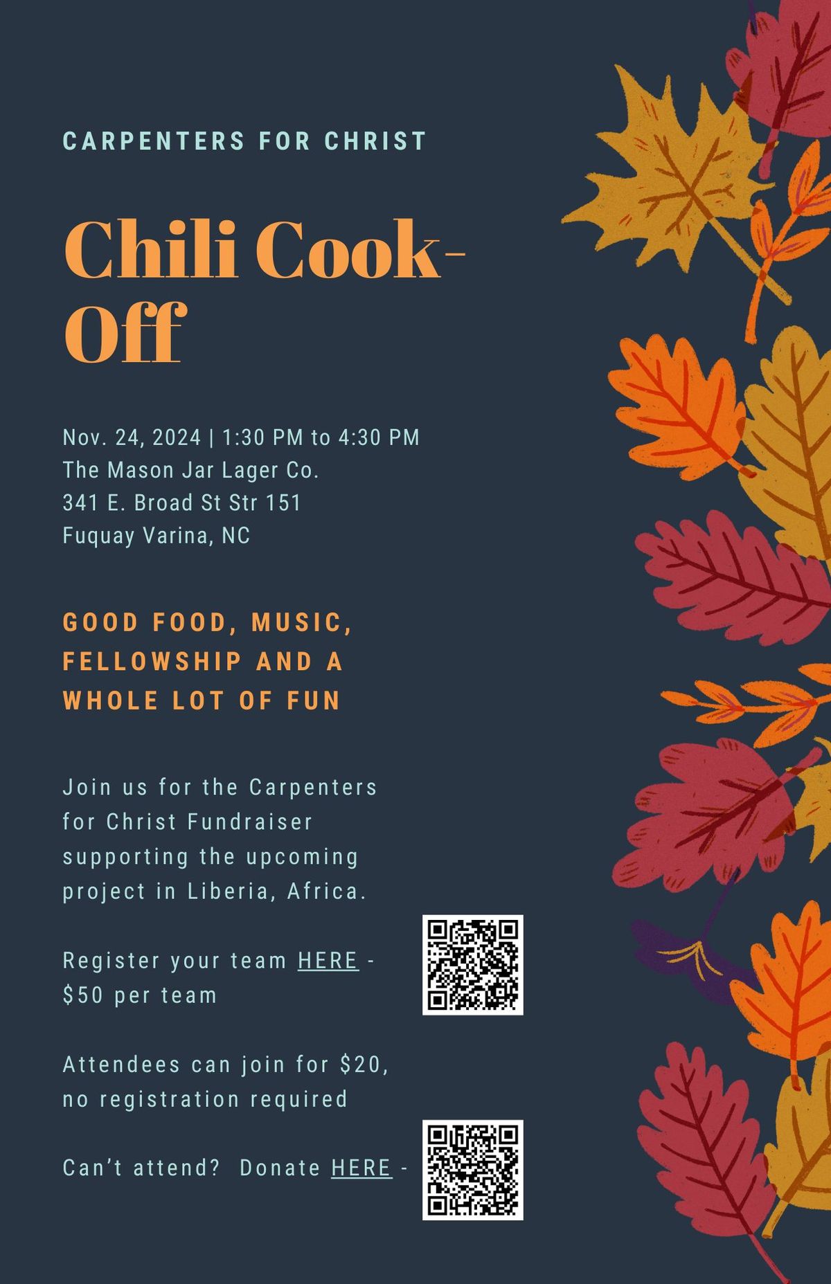 Chili Cook-Off Benefiting Carpenters For Christ 