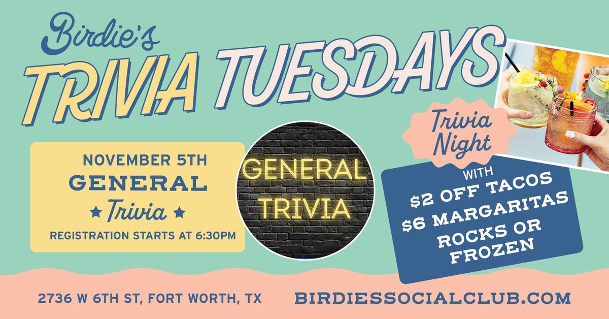 Tuesday Trivia Night @ Birdie\u2019s Social Club