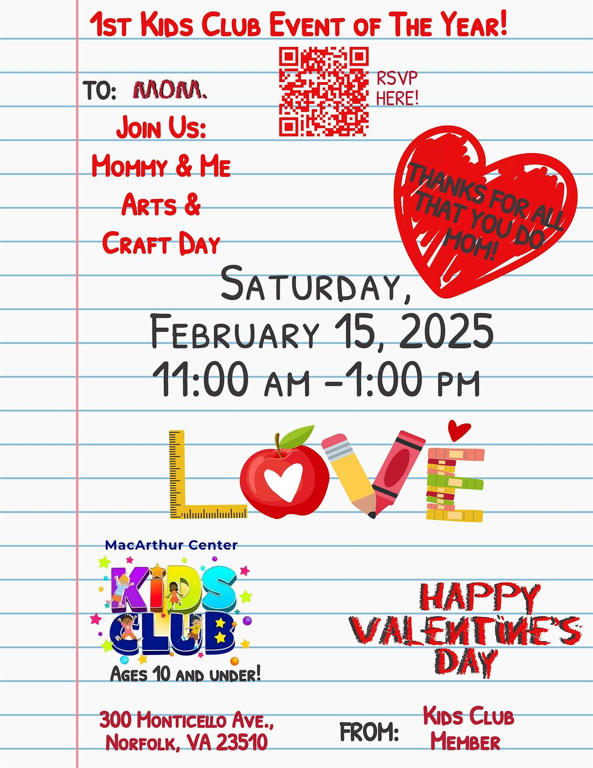 MacArthur Center Kids Club-Mommy & Me Arts & Craft Day