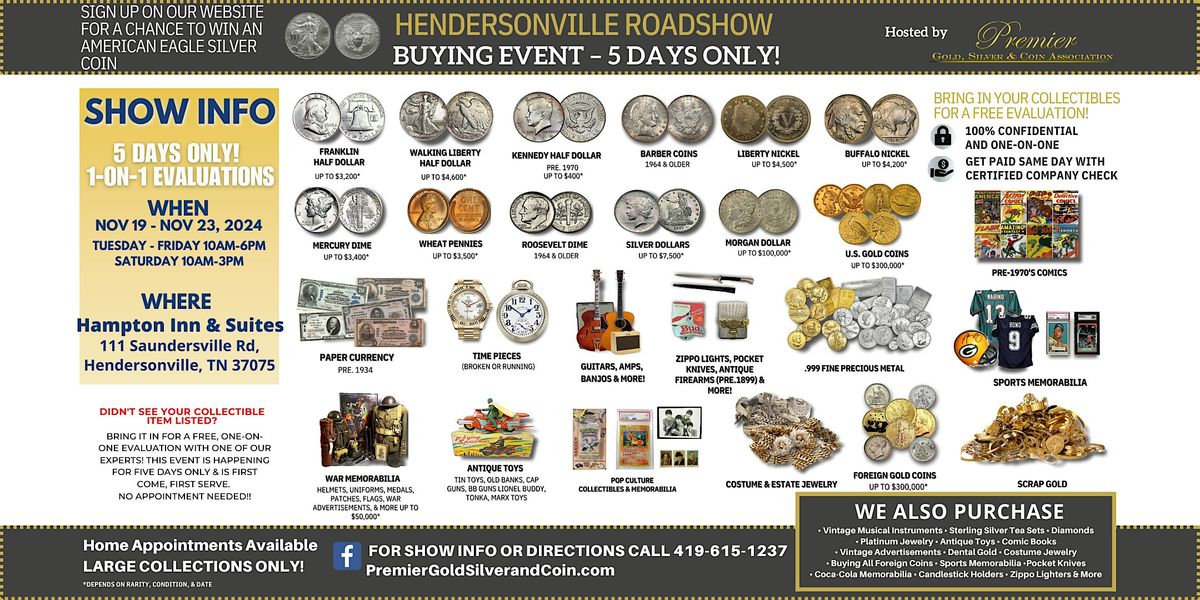 Hendersonville, TN ROADSHOW: Free 5-Day Only Buying Event!