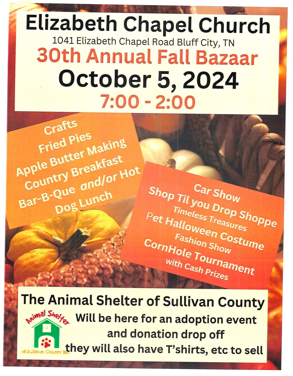 Elizabeth Chapel Church 30th Annual Fall Bazaar