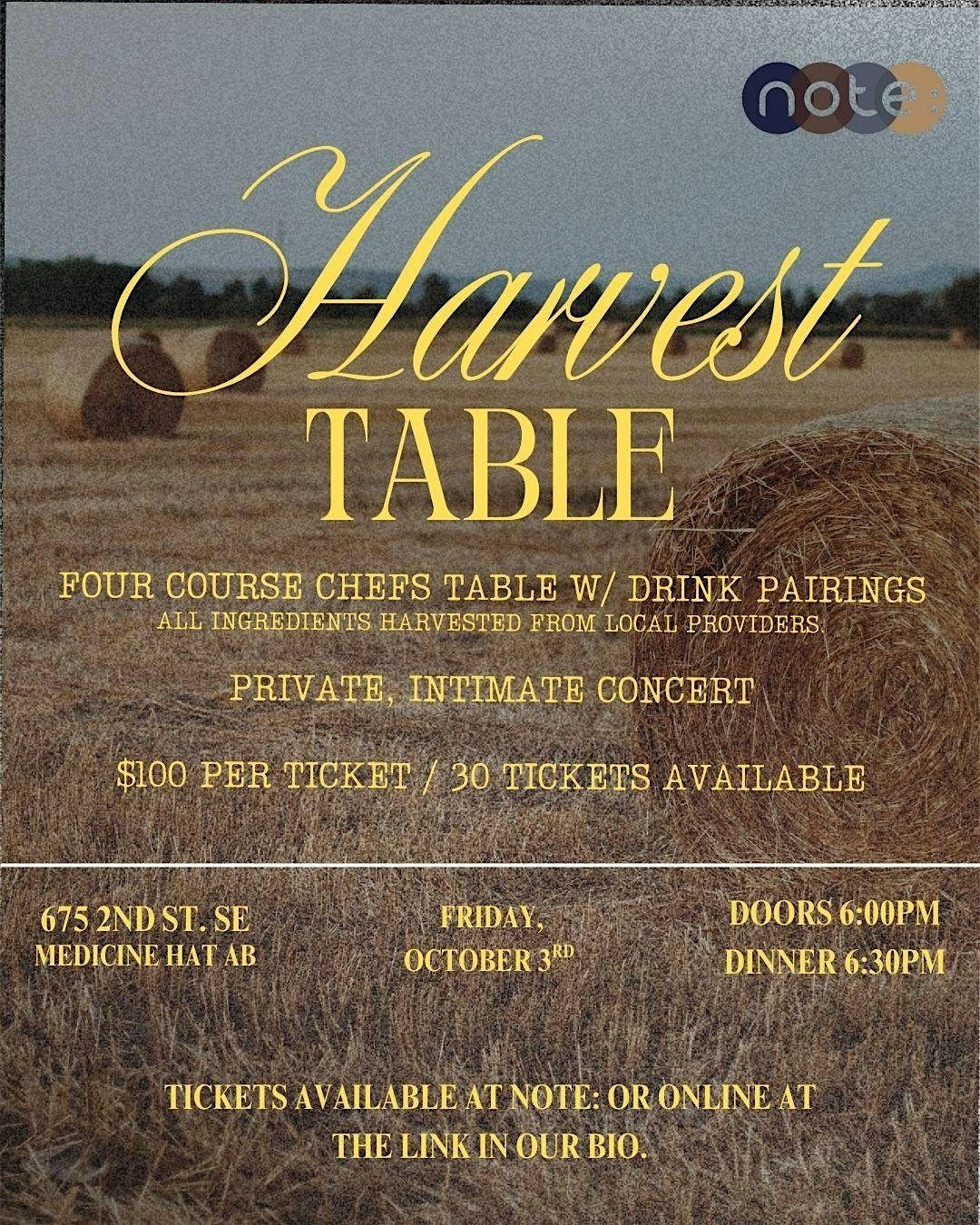 Harvest Table w\/ note: comfort food + drink