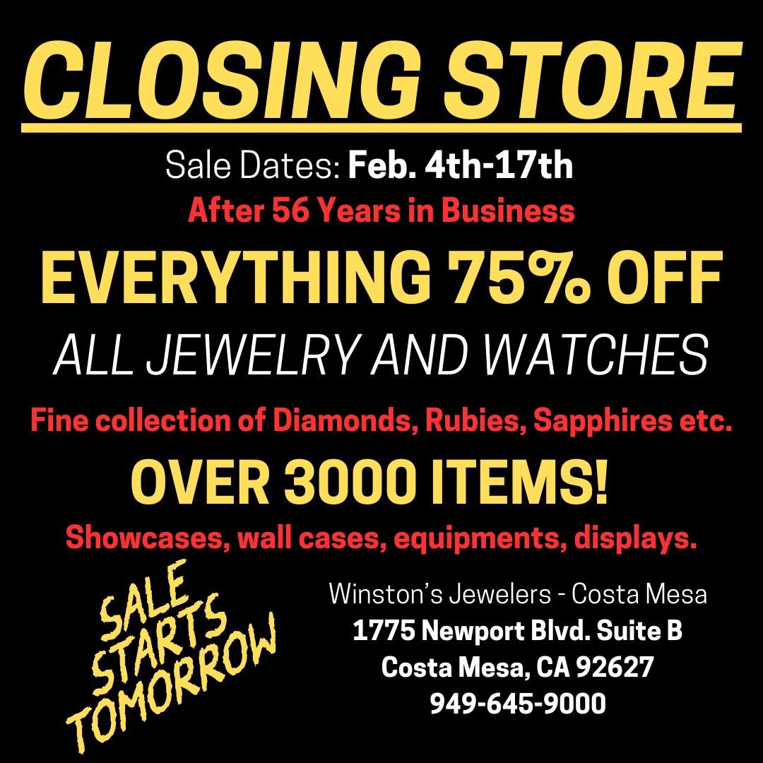 Winston's Jewelers Costa Mesa Closing Store Sale 