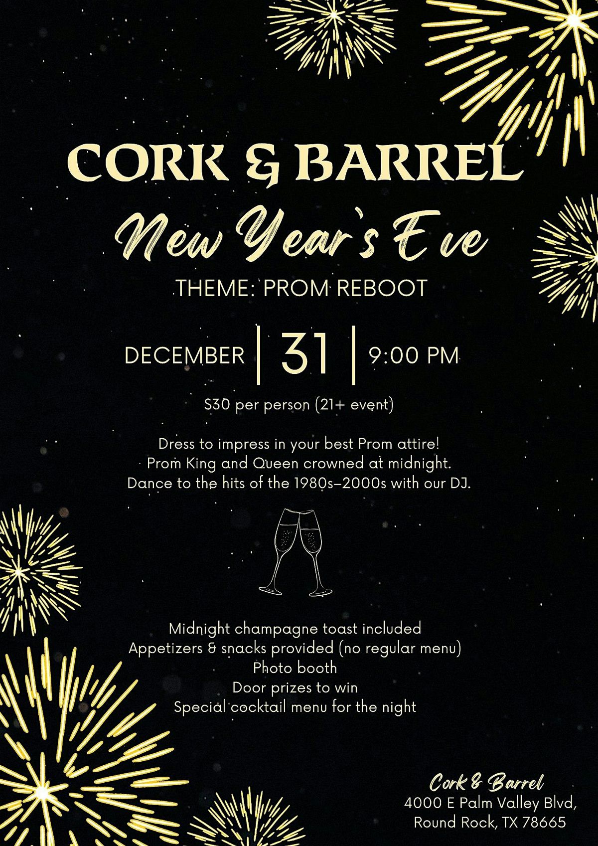 Cork & Barrel's New Year's Eve Prom Reboot