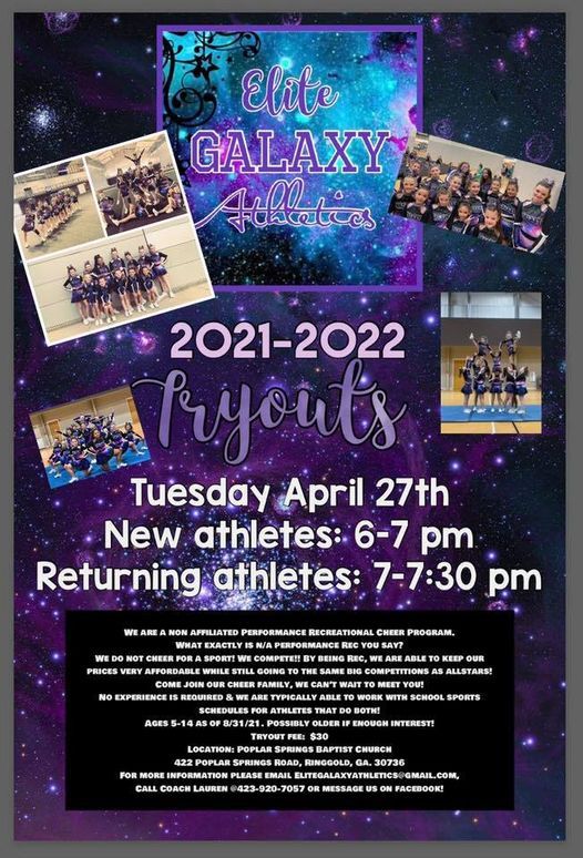 Tryouts 422 Poplar Springs Rd Ringgold Ga 2812 United States 27 April 21