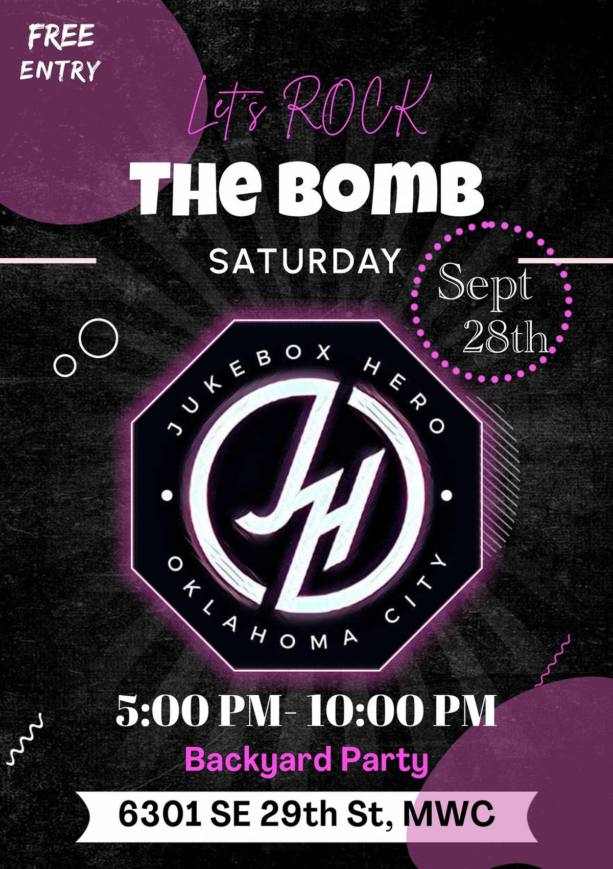 Jukebox Hero at the Bomb!  Saturday, September 28th 5-9pm