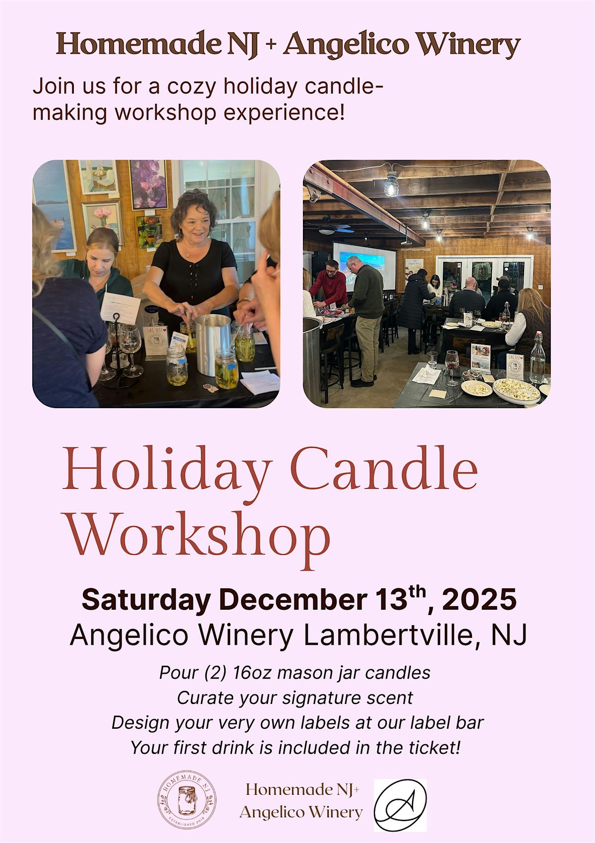 SATURDAY DECEMBER 13TH CANDLE WORKSHOP AT ANGELICO WINERY