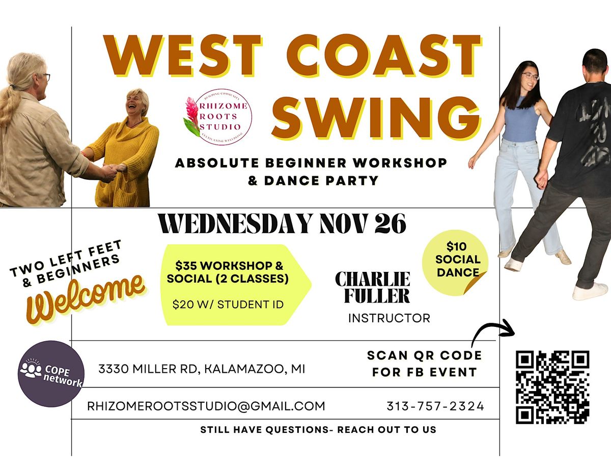 West Coast Swing: Absolute Beginner Workshop & Dance Party (2 classes)