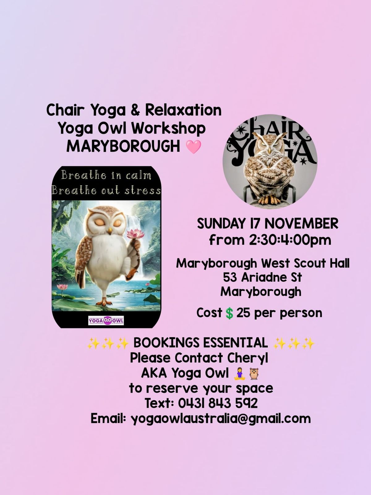 Chair Yoga & Relaxation Yoga Owl Workshop MARYBOROUGH \ud83e\ude77