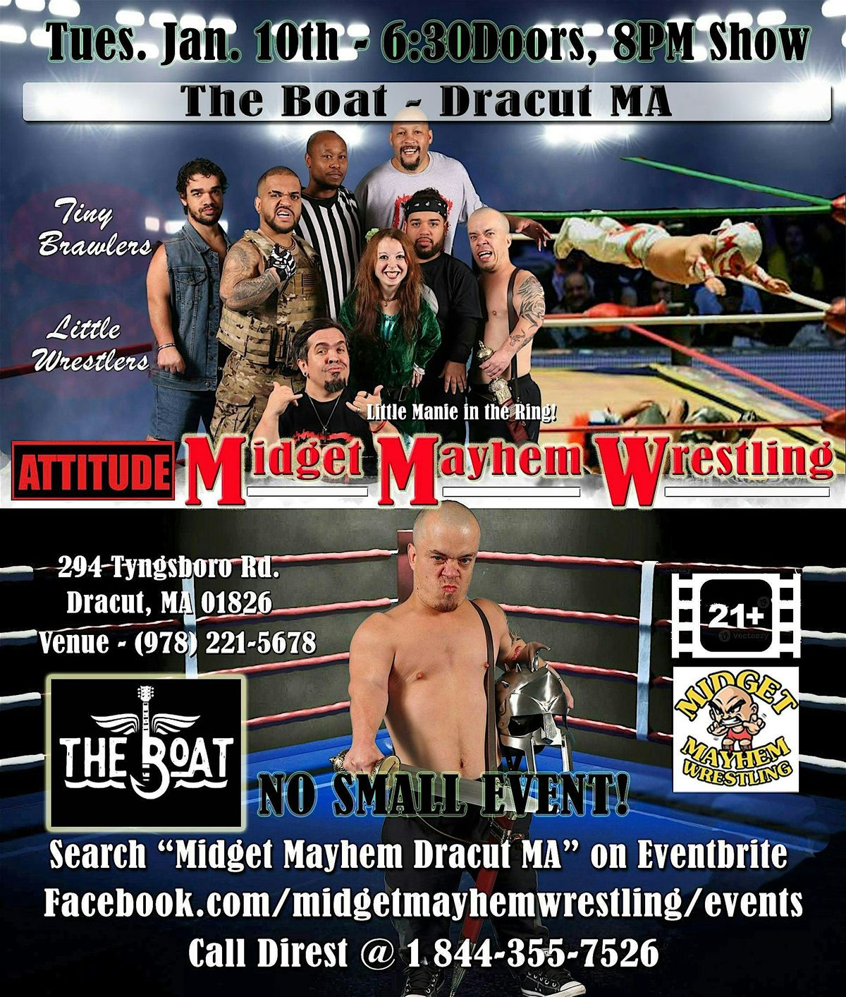 Midget Mayhem Wrestling with Attitude!  Dracut MA 21+