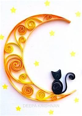 Cat On Moon - Paper Quilling