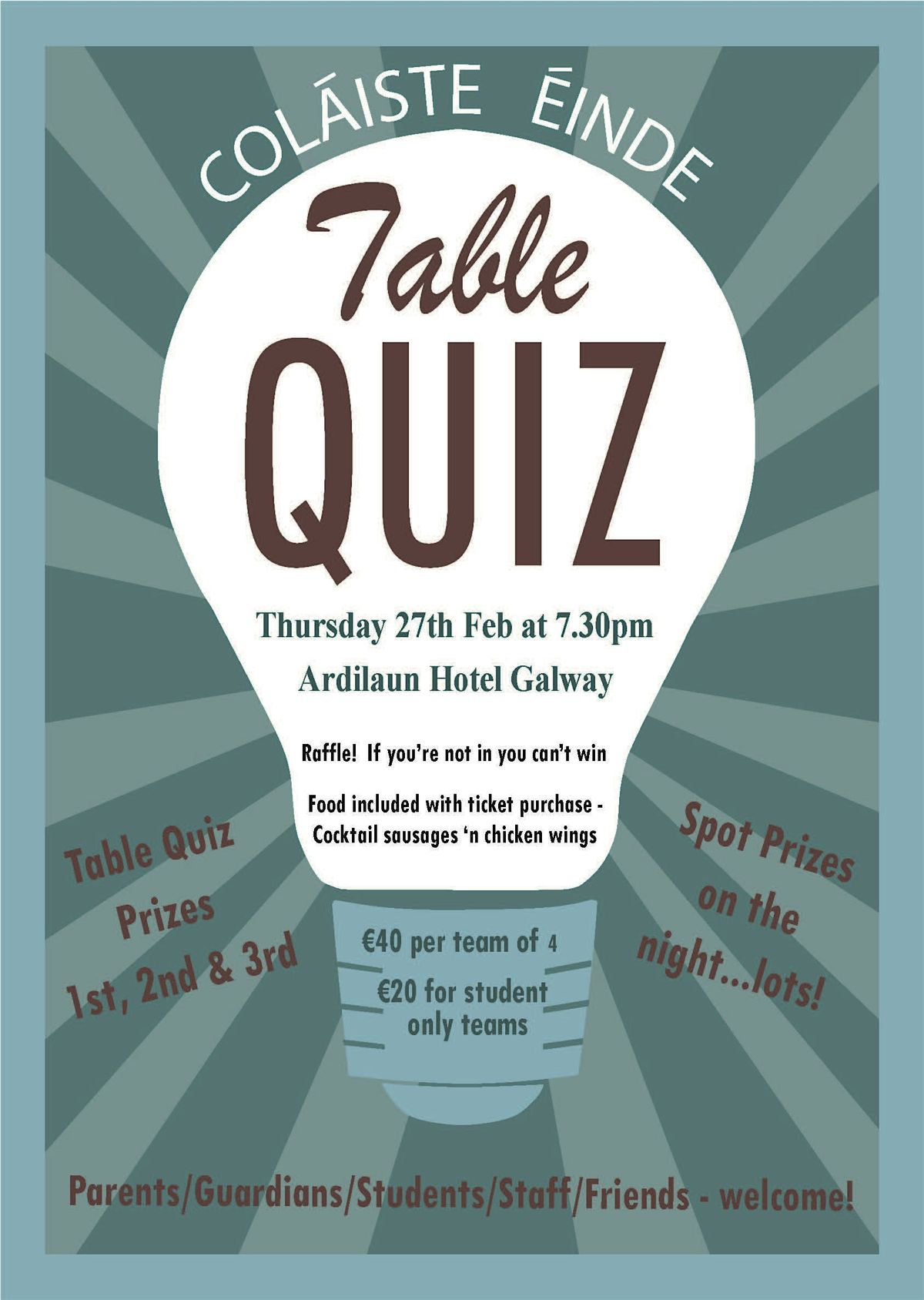 St Enda's   TABLE QUIZ