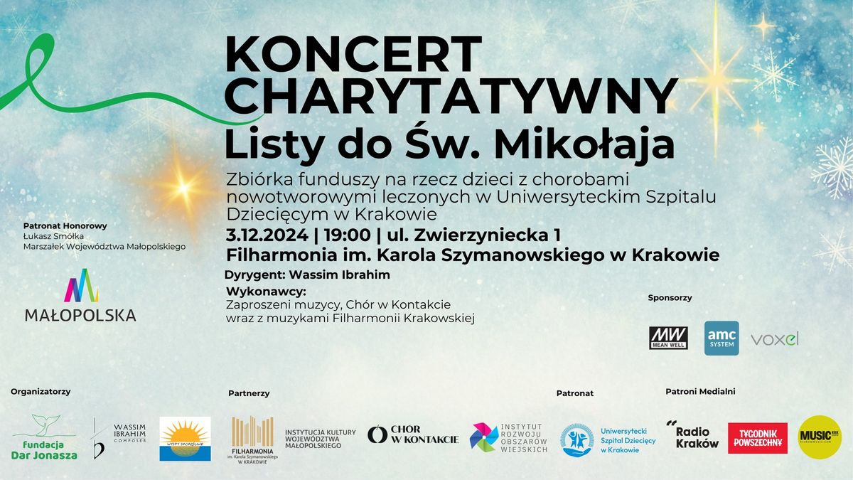 Koncert Charytatywny: Listy do \u015aw. Miko\u0142aja | Filharmonia Krakowska | 3.12.2024 | 19.00