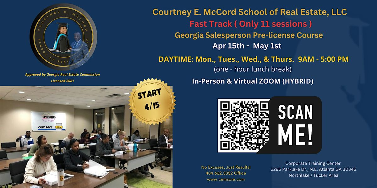 GEORGIA REAL ESTATE SALESPERSON DAYTIME "FAST TRACK" COURSE (11 SESSIONS)