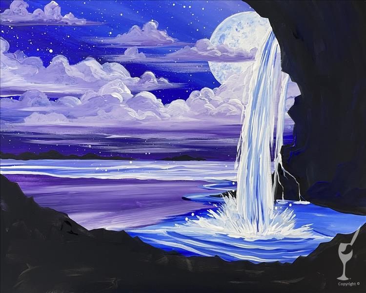 Moonlit Secret Waterfall Paint Night 