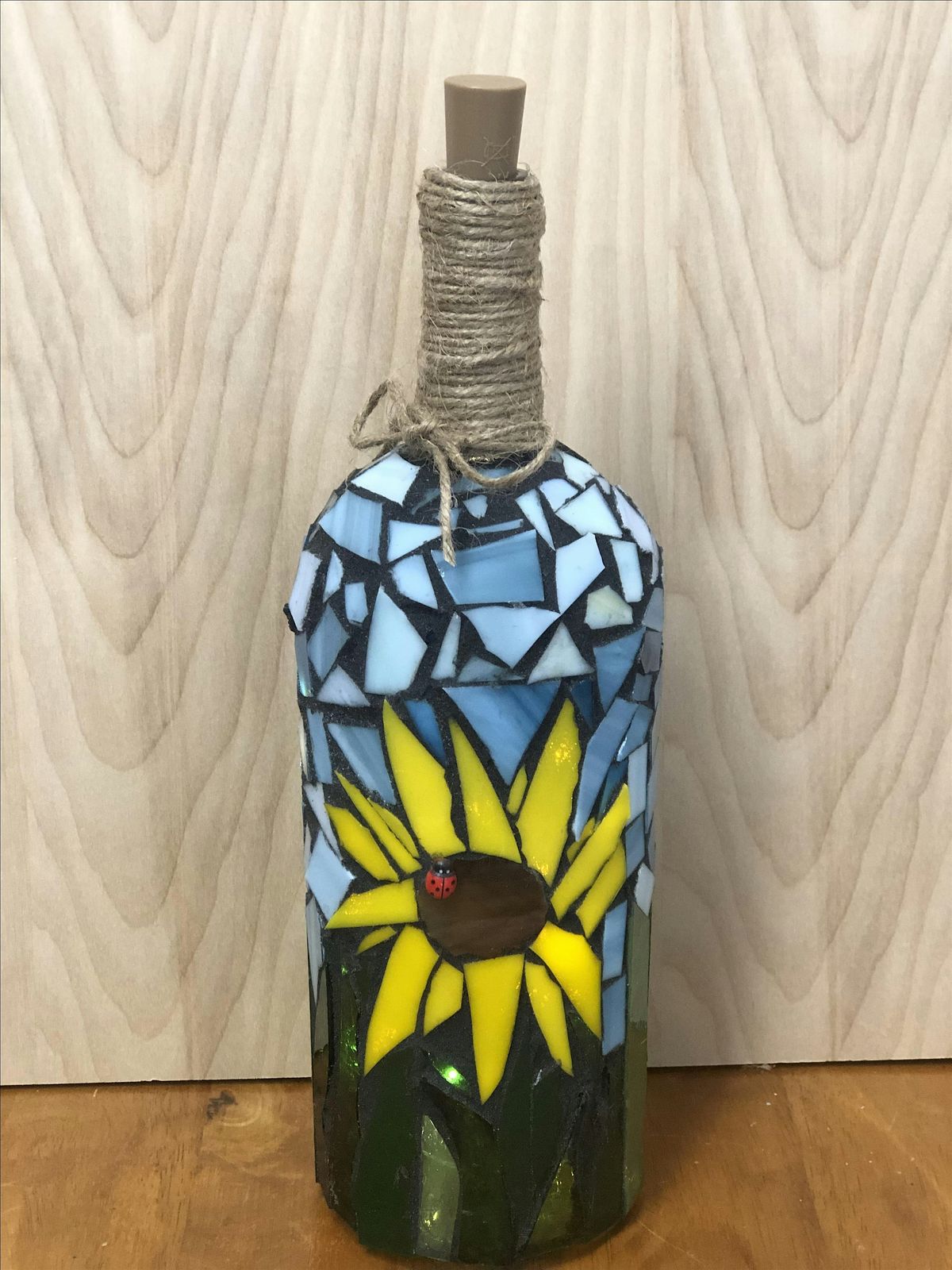 Mosaic Sunflower Stained Glass Wine Bottle
