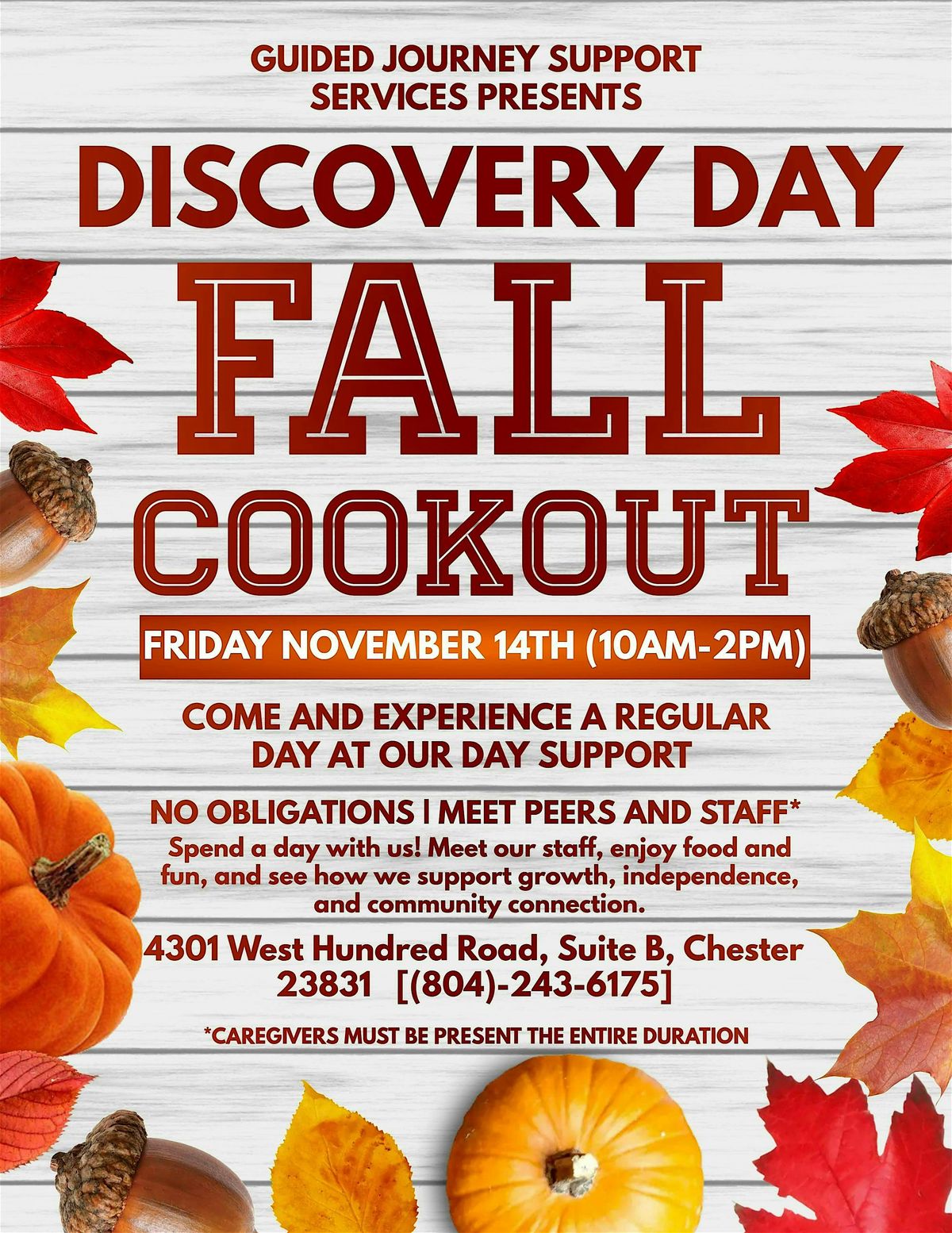 Guided Journey Support Services - Discovery Day Fall Cookout