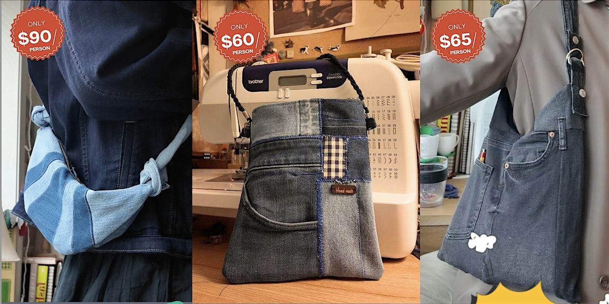 Intro to Sewing Machine - Make a Upcycled Denim Bag (beginner-friendly) New