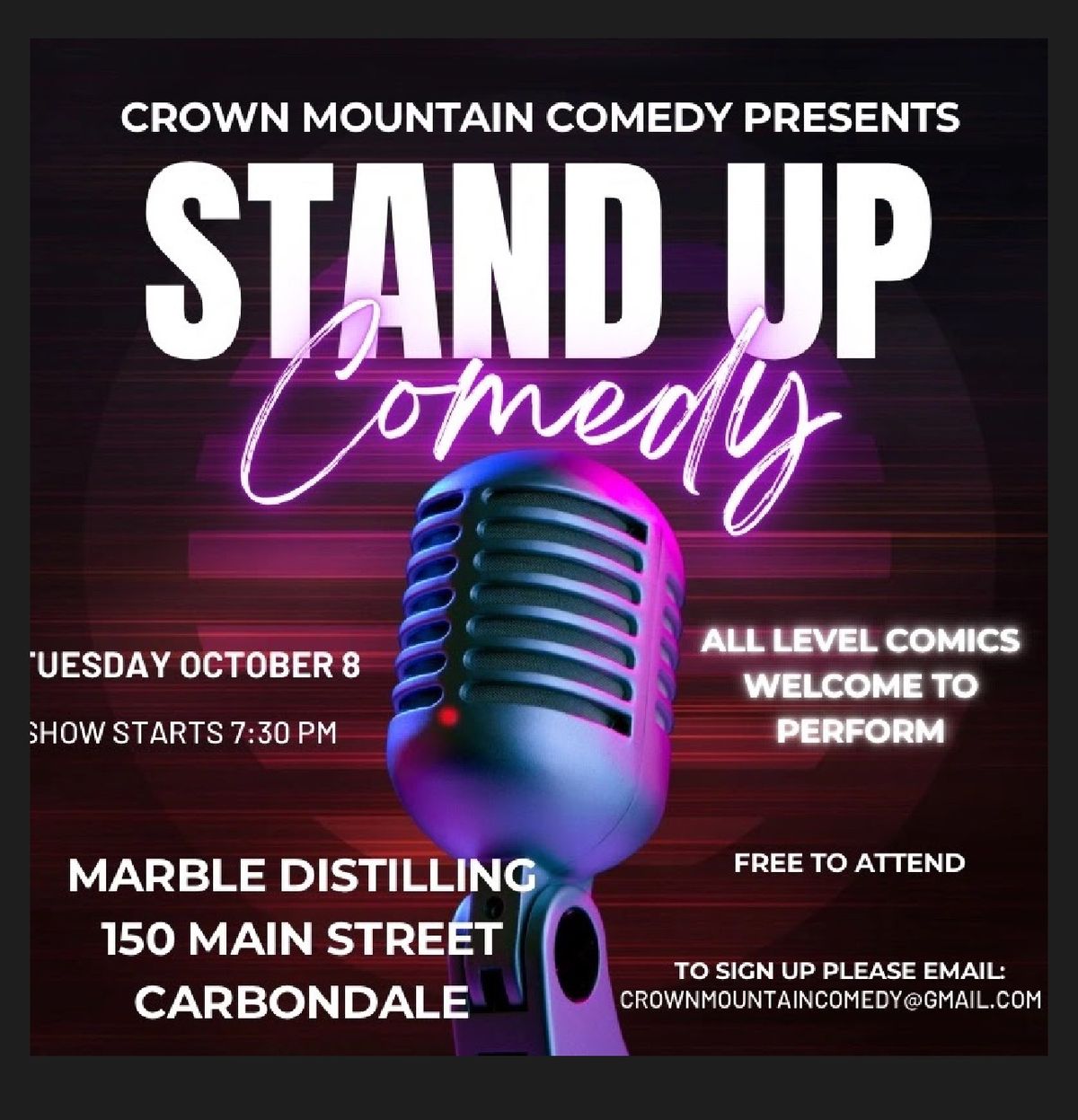 Comedy Night at Marble Distilling Co!