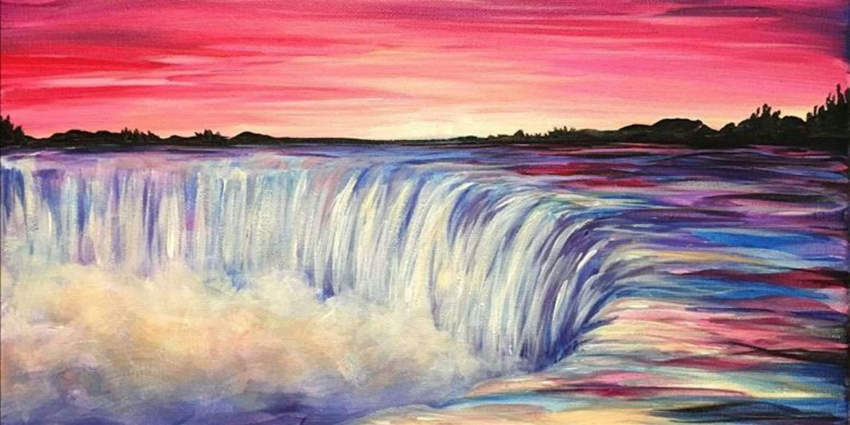 Cascading Waterfall and Sunset Colors - Paint and Sip by Classpop!\u2122