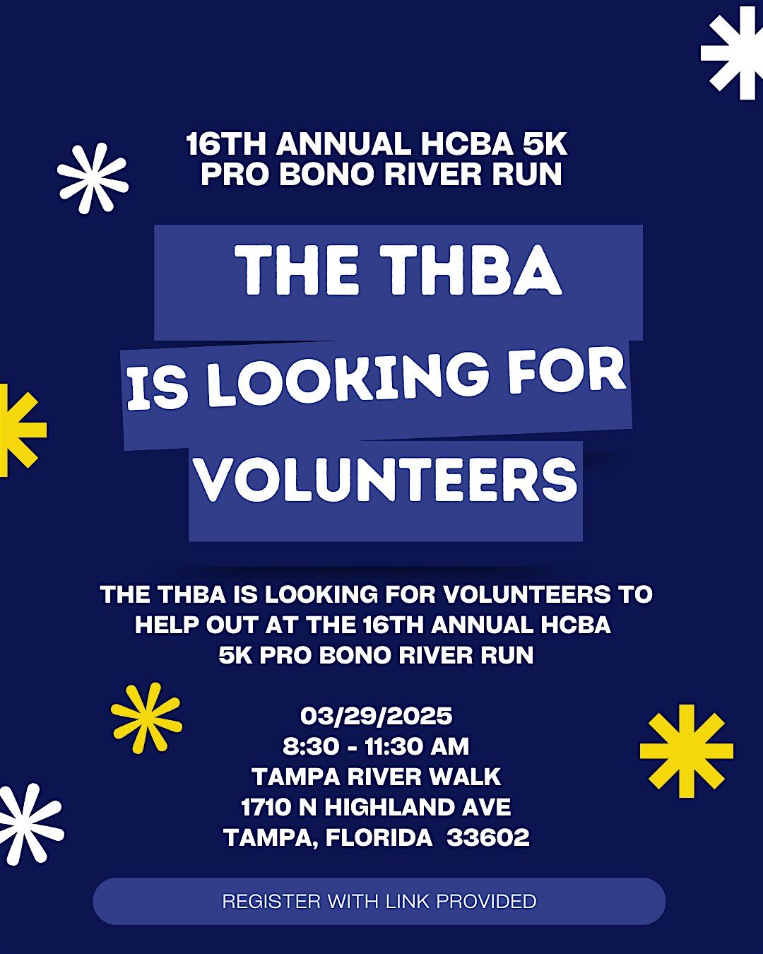 Volunteer at the 16th Annual HCBA 5K Pro Bono River Run