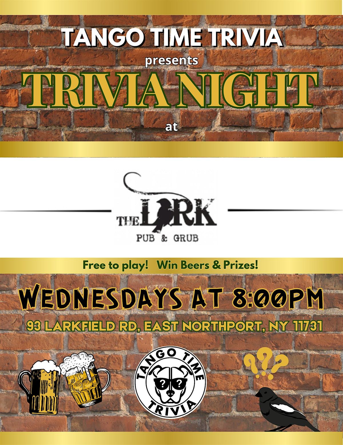 FREE Wednesday Trivia Show! At The Lark Pub & Grub in E. Northport!