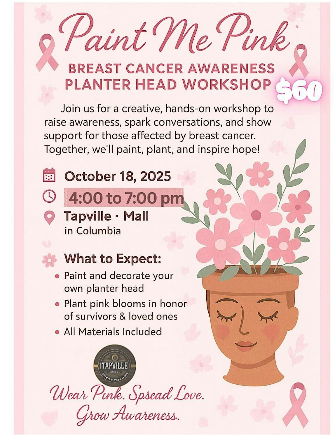Paint Me Pink Breast Cancer Awareness Planter Head Workshop