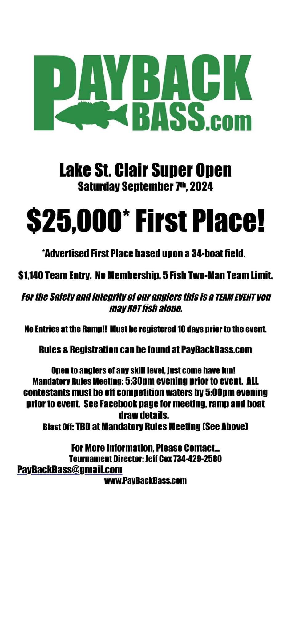 PayBack Bass Lake St. Clair Super Open Team Bass Tournament 