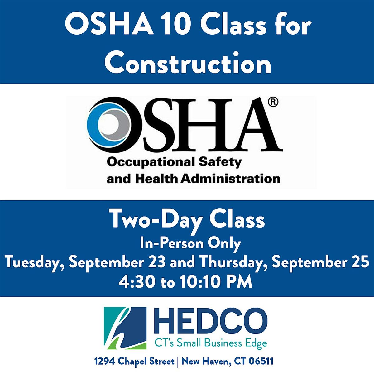 September OSHA 10-Hour Construction Training Class in New Haven