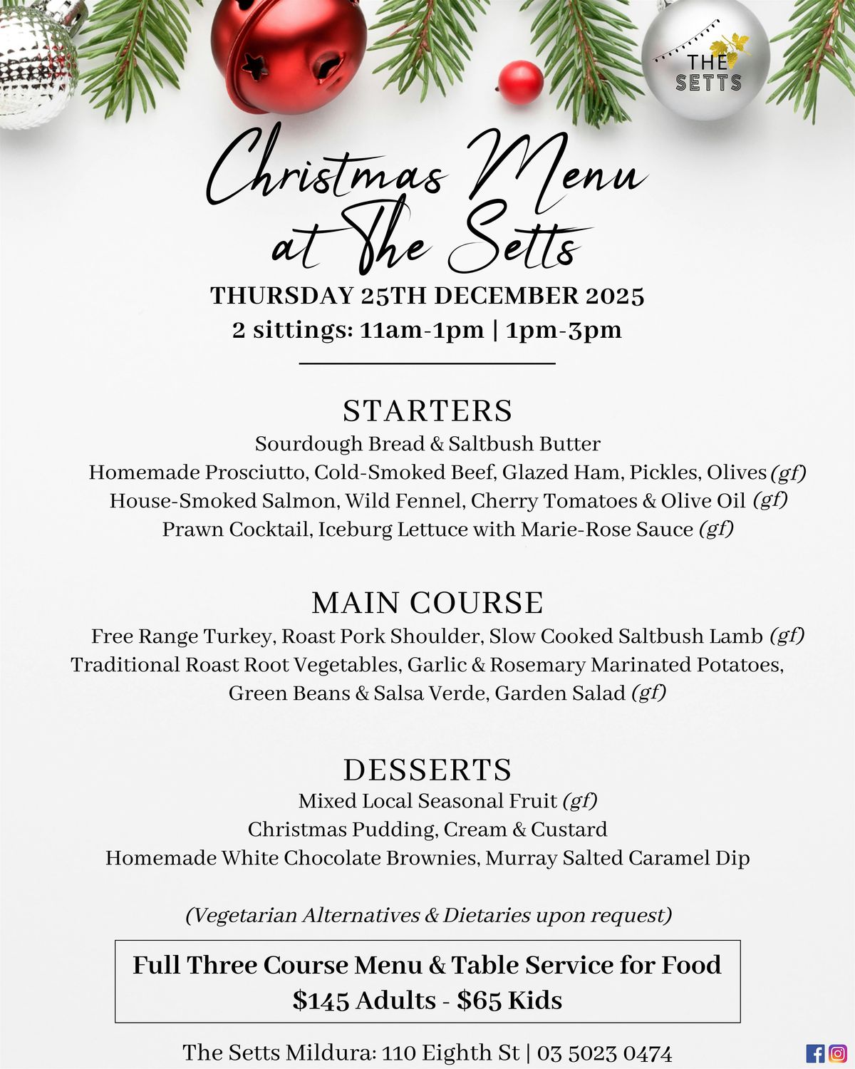 3 COURSE CHRISTMAS DAY LUNCH: Mildura