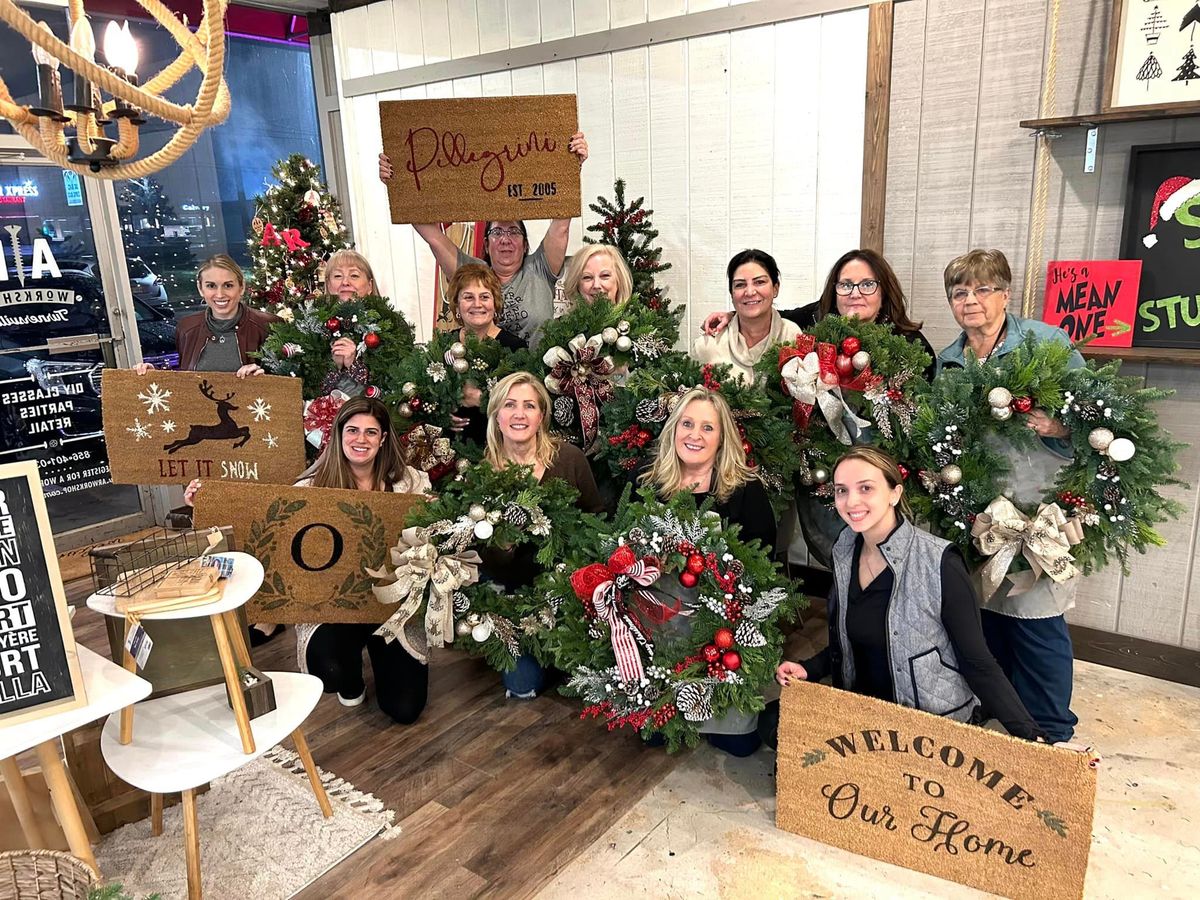 HOLIDAY WREATH + DOOR MAT