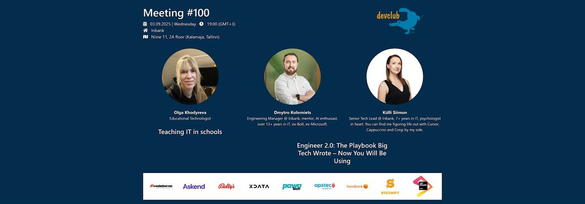 DevClubEE #100: Olga Khodyreva, Dmytro Kolomiets, K\u00fclli Siimon